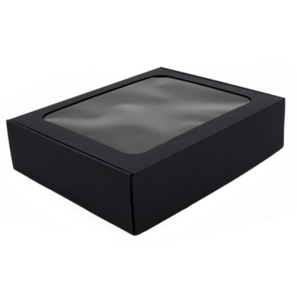 Melna dāvanu kaste 3 vīna pudelēm ar logu